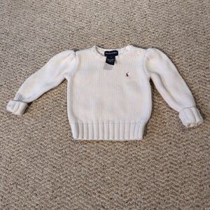 Ralph Lauren Baby Girls Sweater 12 Months White Logo Button Preppy
